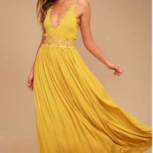 This Is Love Mustard Yellow Lace Maxi Dress